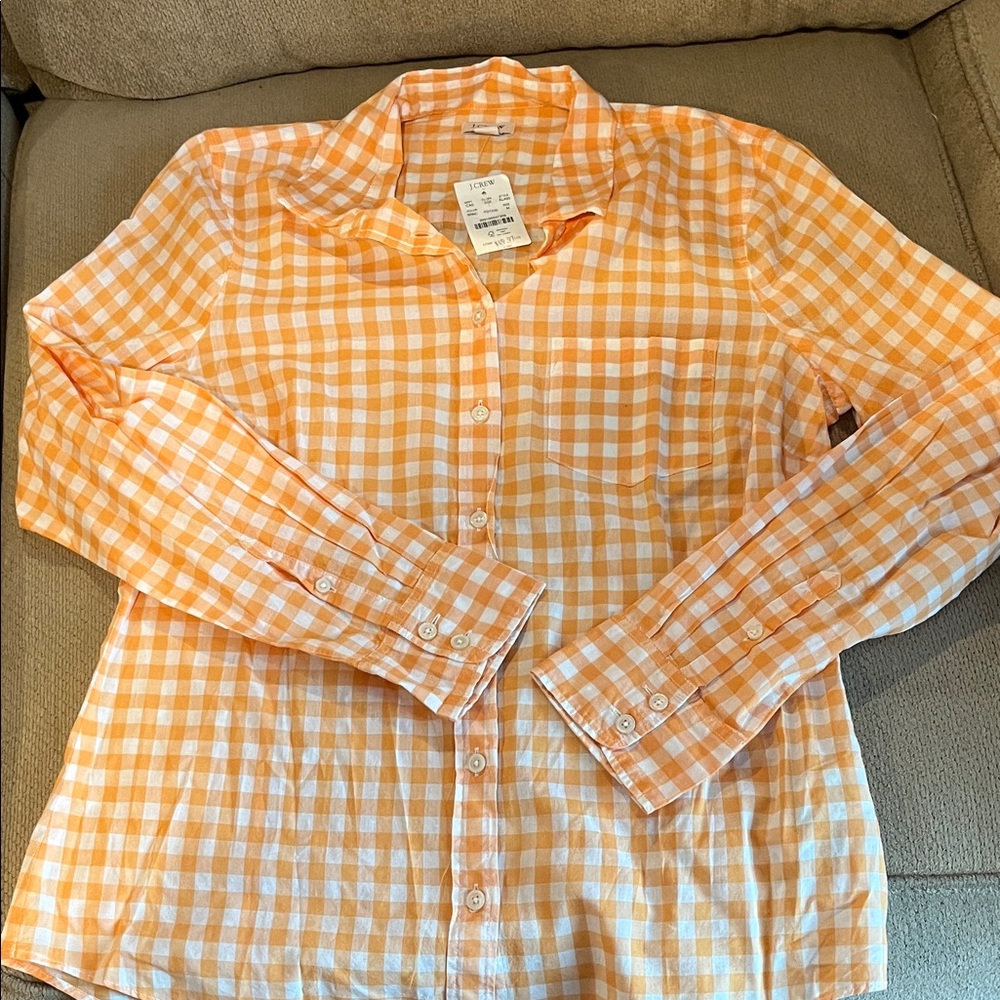 J. Crew Orange and White Checkered Button Down Shirt
